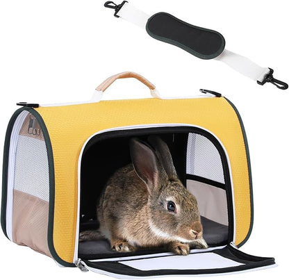 A4Pet Rabbit Carrier, Airline Approved Cat Carrier for Under 12 lbs, Soft-Sided Pet Travel Carrier Yellow, Small