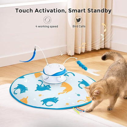 Interactive Cat Toy for Indoor Cats - 5 in 1 Cat Laser Toy Automtaic, Rechargble Motion Activated Hide and Seek Toy with Moving Feather, Tarck Balls and Chirping for Bored Kitten Exercise