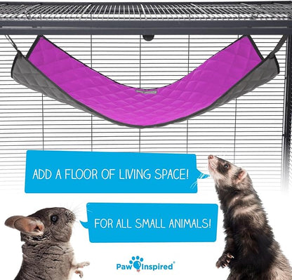 Paw Inspired Hanging Fleece Hammock for Ferrets, Rats, Chinchillas, Sugar Gliders, Small Pets | Hideout Toy for Guinea Pigs, Hamsters | Swivel Clips for Small Animal Cages (Gray/Pink)