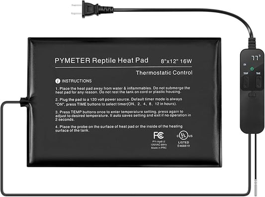 Reptile Heating Pad with PID Thermostat & Timer 8"x12" Terrarium Under Tank Heater for Hermit Crab/Snake/Turtle/Lizard/Frog/Spider, and Other Reptiles