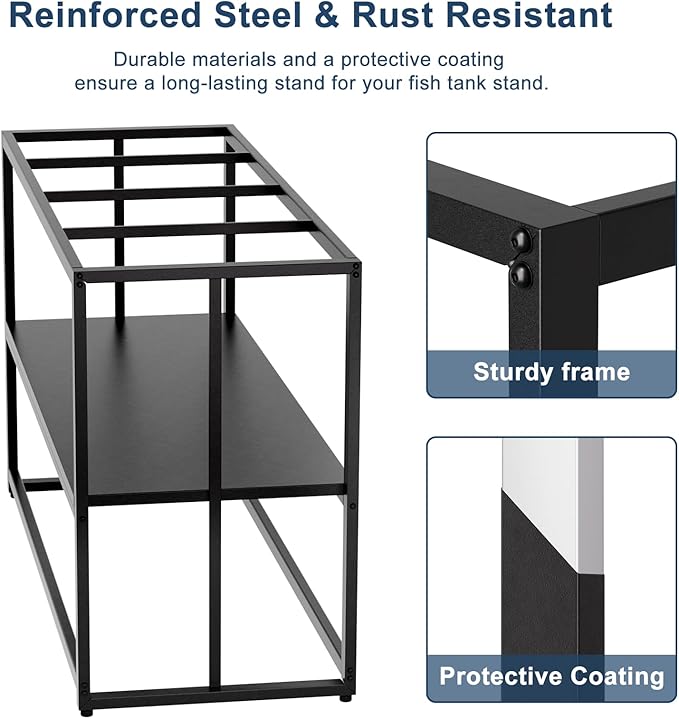Urban Deco 55-75 Gallon Fish Tank Stand 900LBS Capacity For Aquarium Stand Metal Fish Tank Stand 48.4"x19.7"x31.5" Dual-Layer Design Terrarium Stand Ideal for Home and Office