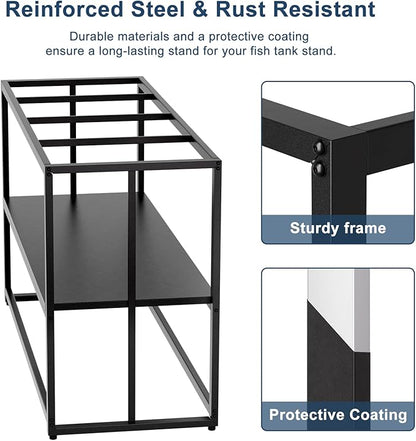Urban Deco 55-75 Gallon Fish Tank Stand 900LBS Capacity For Aquarium Stand Metal Fish Tank Stand 48.4"x19.7"x31.5" Dual-Layer Design Terrarium Stand Ideal for Home and Office