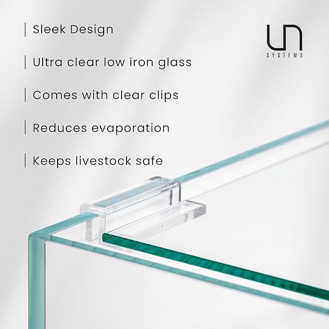Ultum Nature Sytems Tank Lids for Rimless Tanks - Ultra Clear Rimless Aquarium Lid, Fish Tank Lid Cover for Glass Aquarium, Frameless Aquarium Lid, Cover for Tank - 90B (Lid + Clips)
