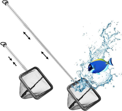 Aquarium Net with Extendable Stainless Steel Long Handle, Fine Mesh for Fish Tank