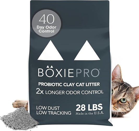 Boxie Probiotic Cat Litter, 30 Day Odor Control, Clumping Clay Kitty Litter, Odor Eliminating Probiotics, Dust-Free, No Fragrances No Fillers, 28 lb