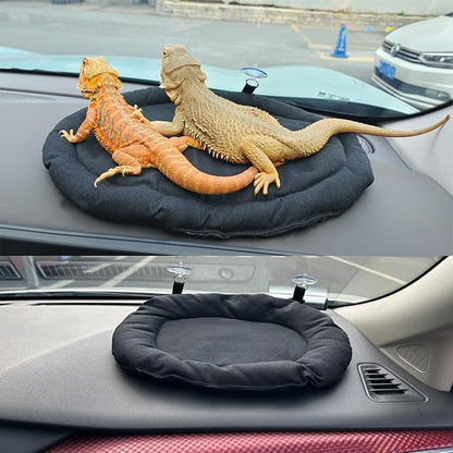 Bearded Dragon Bed with Suction Cup Soft Sleep Cushion Mat Washable for Travel Reptile Tank Pad Small Animal Carrier for Lizard Leopard Gecko Hamster Rat Bunny (Black)