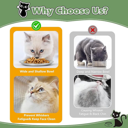 Stainless Steel Cat Bowls Set – 6.7" Whisker Friendly Shallow Dishes, Dishwasher Safe Food & Water Plates for Indoor/Outdoor Cats, 13oz (SUS304, 7Pcs)