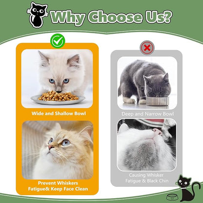 Stainless Steel Cat Bowls Set – 6.7" Whisker Friendly Shallow Dishes, Dishwasher Safe Food & Water Plates for Indoor/Outdoor Cats, 13oz (SUS304, 1Pc)