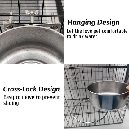 Hamiledyi 2 Pcs Dog Crate Bowl Stainless Steel Puppy Bowls Durable Spill-Proof Pet Water Bowl Hanging Water/Food Metal Bowls for Puppy Medium-Sized Dogs Cats (5.51'' x 2.2'')