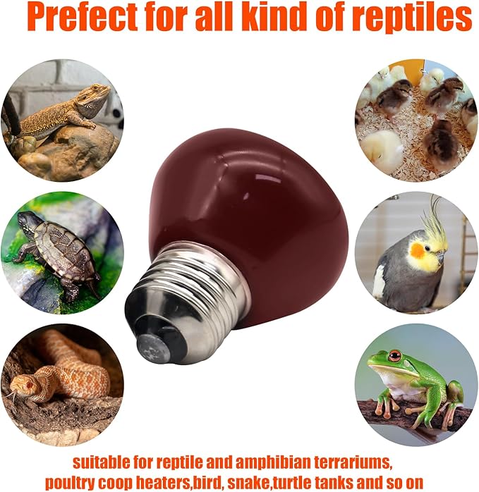 Mini Reptile Heat Lamp, 25w Infrared Ceramic Heat Emitter, No Light Emitting Reptile Heat Bulbs,Ceramic Heat Lamp for Amphibian, Chicken Coop,Cat, Turtle, Snake,Terrarium (2, 100 W)