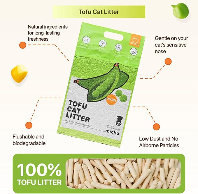 Tofu Cat Litter Natural Clumping Tofu Cat Litter, Fast Clumping and Easily Scoop-able 5.5lb/88oz 5 Scents - Rainbow Combo, 6 Pack