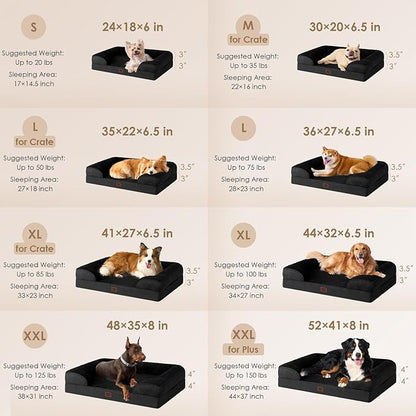 EHEYCIGA Orthopedic Dog Beds for Large Dogs, Waterproof Memory Foam Large Dog Bed with Sides, Non-Slip Bottom and Egg-Crate Foam Pet Couch Bed with Washable Removable Cover, Black