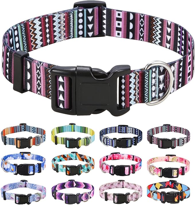 Dog Collar with Bohemia Floral Tribal Geometric Patterns - Soft Ethnic Style Collar Adjustable for Small Medium Large Dogs（Bohemian Purple,L）