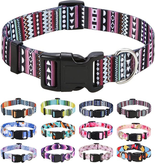 Dog Collar with Bohemia Floral Tribal Geometric Patterns - Soft Ethnic Style Collar Adjustable for Small Medium Large Dogs（Bohemian Purple,L）