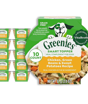 Greenies Smart Topper High Protein Wet Mix-in for Dogs, Chicken, Green Beans & Sweet Potatoes Recipe in Vitabroth Broth - Bone Broth + Vitamins E & B1, 10 Count
