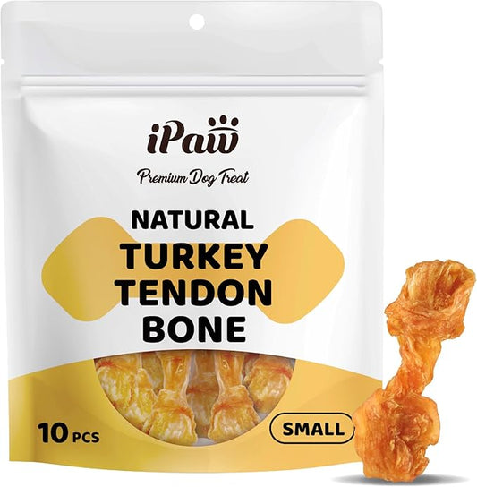 iPaw Turkey Tendon for Dogs Value Pack, Ingredient Sourced from USA, Hypoallergenic, All Natural Human Grade Puppy Chew, Dog Treats for Signature Series, Rawhide Alternative, 10 Units/Bag Bone (Small)