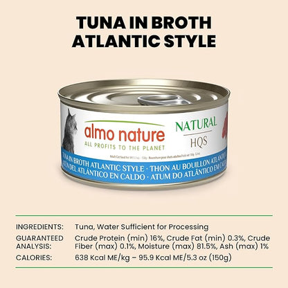 almo nature HQS Natural Wet Cat Food Tuna in Broth Atlantic Style, Grain-Free, 5.29 oz (Pack of 24)