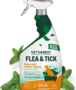 Vet’s Best Indoor Flea and Tick Spray – Dog Flea and Tick Treatment for Home, Plant-Based Formula with Natural Oils, Kills Fleas, Eggs & Ticks on Contact, Made in USA, 32 oz