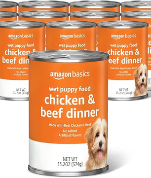 Amazon Basics Puppy Chopped Ground Dinner Canned Dog Food, with Chicken & Beef, 13.2oz (Pack of 12)