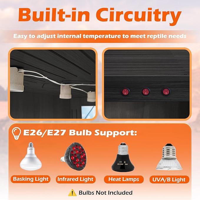 Royxen Bearded Dragon Tank with Metal Mesh Top and Leg Stand,Tempered Glass Reptile Tank,Reptile Enclosure,Lizard Tank for Chameleon,Snake,Lizard Habitat(48inch,Black)