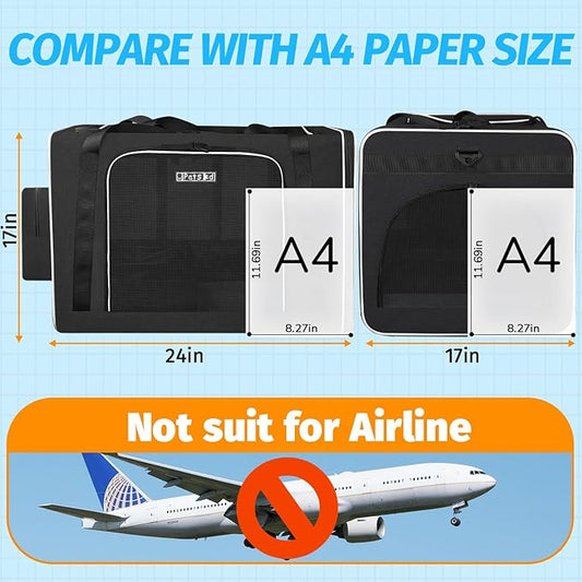 Petskd Extra Large Cat Carrier with Litter Box 24"x17"x17" for Medium Large Cat or 2 Small Cats, Collapsible Soft Sided Pet Carrier for Car Travel with Lockable Safety Zippers(Black)