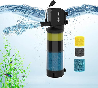 3-Stage Submersible Aquarium Filter for 10-40 Gallon Fish Tanks, Fish Tank Filter with Aeration/Rainfall Modes, Fish Filter Tank Filter Turtle Filter Reptile Filter for in-Tank Use