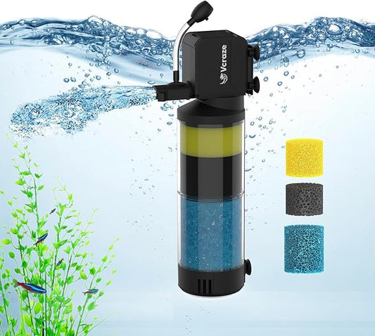 3-Stage Submersible Aquarium Filter for 10-40 Gallon Fish Tanks, Fish Tank Filter with Aeration/Rainfall Modes, Fish Filter Tank Filter Turtle Filter Reptile Filter for in-Tank Use