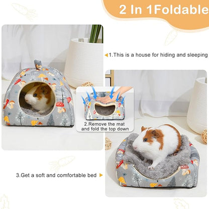 Glittme Guinea Pig Hideout 2Pack Guinea Pig Bed with Soft Pads Washable Small Animal Bed with Non-Slip Bottom Rabbit Hideout for Ferrets, Hamster, S