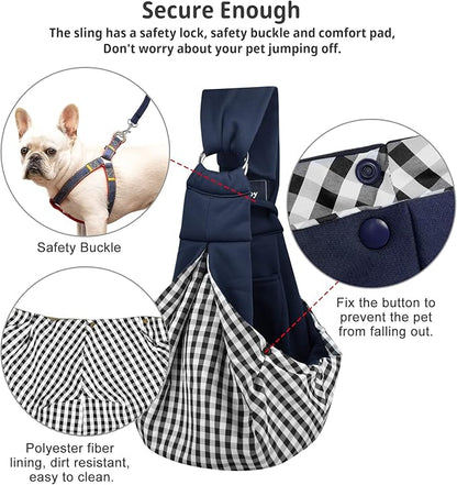 CUBY Dog and Cat Sling Carrier - Hands Free Reversible Pet Papoose Bag - Soft Pouch and Tote Design - Suitable for Puppy, Small Dogs Cats Outdoor (Blue, Adjust Strap 1.0)