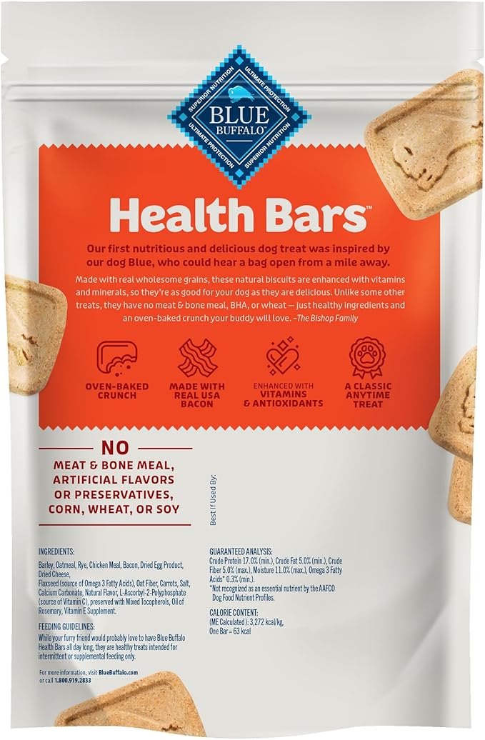 Blue Buffalo Health Bars Crunchy Dog Biscuits, Oven-Baked With Natural Ingredients, Bacon, Egg & Cheese , 16-oz Bag