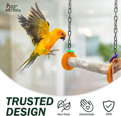 Roll Bird Swing - Pumice Perch Bird Toys Trims Nails and Beaks, Safe and Non-Toxic Bird Cage Accessories for Small and Large Birds, Swinging Toys Birds Will Love, XSmall 4.5 Inches