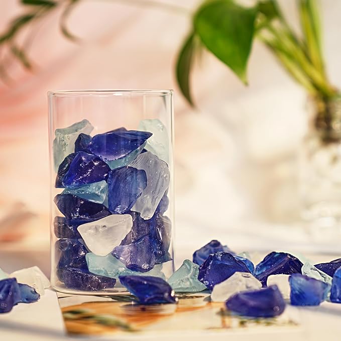 Versatile Frosted Sea Glass Block - 1LB Blue Vase fillers, Aquarium Gravels, Sea Glass Decor, Ideal for DIY Crafts, and Home Decor - Perfect for Beach Weddings and More (Cobalt & Turquoise & White)