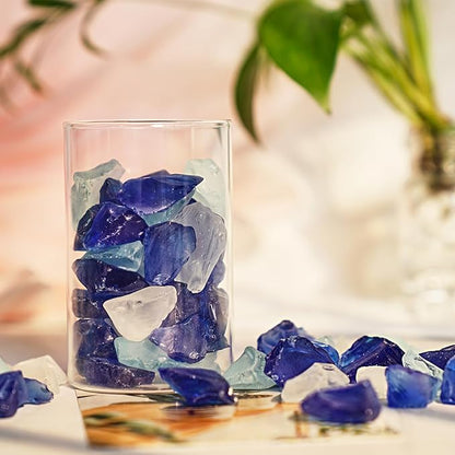 Versatile Frosted Sea Glass Block - 1LB Blue Vase fillers, Aquarium Gravels, Sea Glass Decor, Ideal for DIY Crafts, and Home Decor - Perfect for Beach Weddings and More (Cobalt & Turquoise & White)