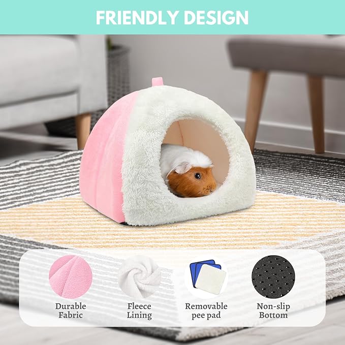 Guinea Pig Bed with 2 Absorbent Leak-Proof Bottom Pee Pad Fleece Small Animal Hideout House Washable Hide Hut for Rabbit Chinchilla Rat Hedgehog