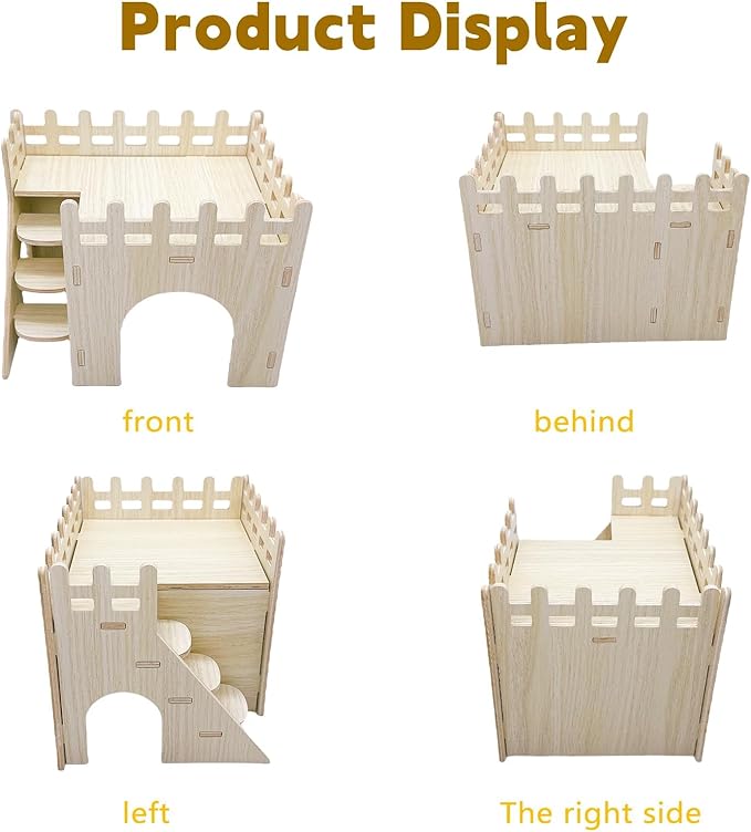 Hamster Wooden House Hamster Hideout Hut Maze Cage Accessories with Ladder and Platform for Syrian Hamsters Dwarf Gerbil Mouse