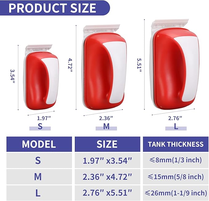 Aquarium Magnet Glass Cleaner Brush,Glass Fish Tank Algae Brush Cleaning Tool, with Two Algae Scraper，Floating Design Brush,Easy to Clean,Suitable for 1/8 to 1/3 Inch Fish Tank(Small)