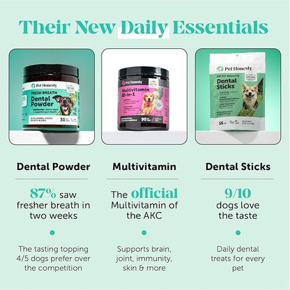 Pet Honesty Dental Health Fresh Sticks - Oral Hygiene Dental Treat for Dogs - Dental Dog Chews - Freshen Dog Breath, Reduce Plaque + Tartar - 16 Sticks