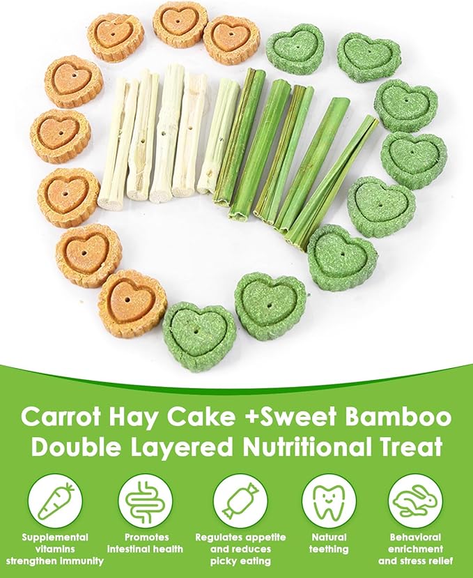 3PS Rabbit Toys for Bunny Boredom, Hanging Rodent Dental Toy with Papaya Stems Sweet Bamboo Hamsters, Chinchillas, Guinea Pigs