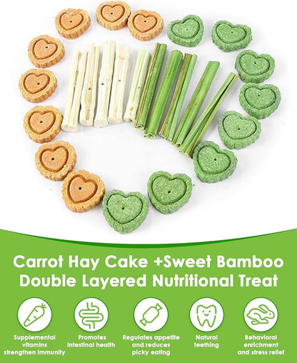 3PS Rabbit Toys for Bunny Boredom, Hanging Rodent Dental Toy with Papaya Stems Sweet Bamboo Hamsters, Chinchillas, Guinea Pigs