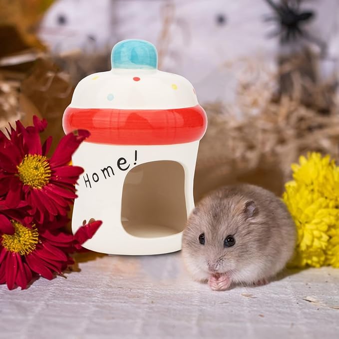 Hypeety Dwarf Hamster Hideout Adorable Cartoon Shape Hamster House Chinchilla Mini Hut Small Animal Ceramic Hideout Cave (Bottle)