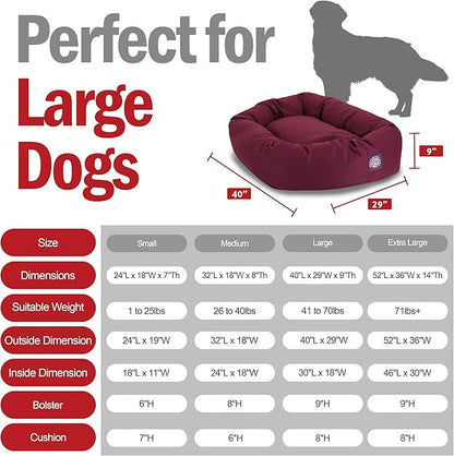 Majestic Pet 40 Inch Bagel Calming Dog Bed Washable – Cozy Soft Round Dog Bed with Spine Support for Dogs to Rest their Head - fluffy donut dog bed 40x29x9 (Inch) - Round Pet Bed Large – Burgundy