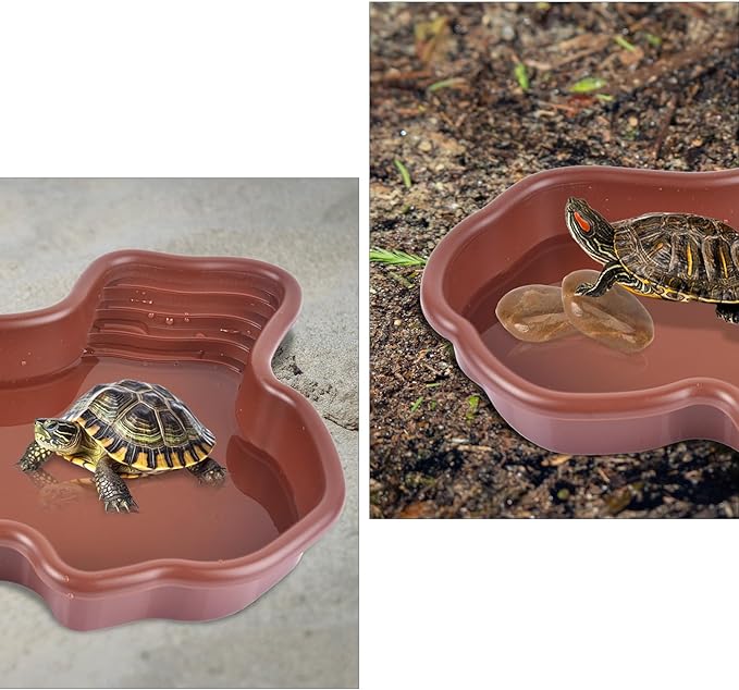 Petmolico Large Reptile Water Bowl Reptile Water Dish Turtle Tank Accessories for Turtle, Gecko, Snake, Lizards, Bearded Dragon (Brick Red)