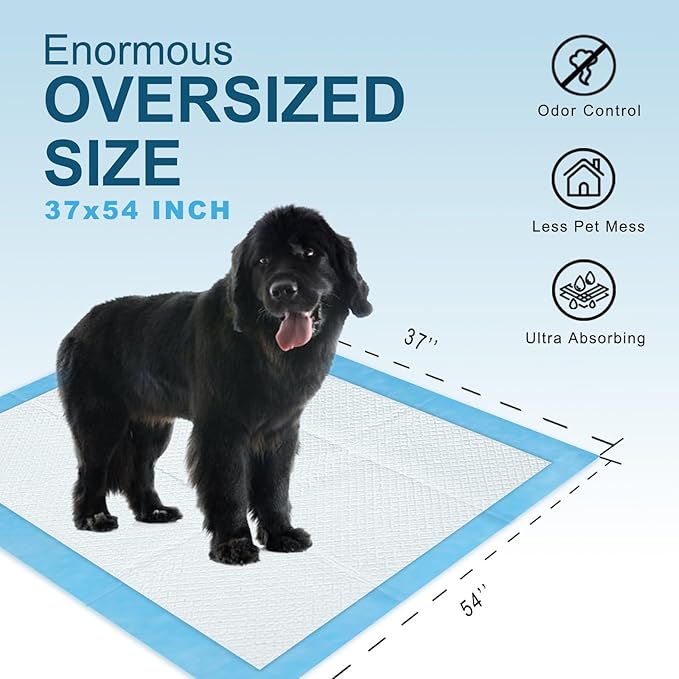 Boscute Enormous Size 54"x37" Pee Pads for Large Dogs, Heavy Absorbent Quick Dry Disposable Puppy Pee Pads, Thicken Strong Leak-Proof Backing Disposable Dog Pads (100 Counts)