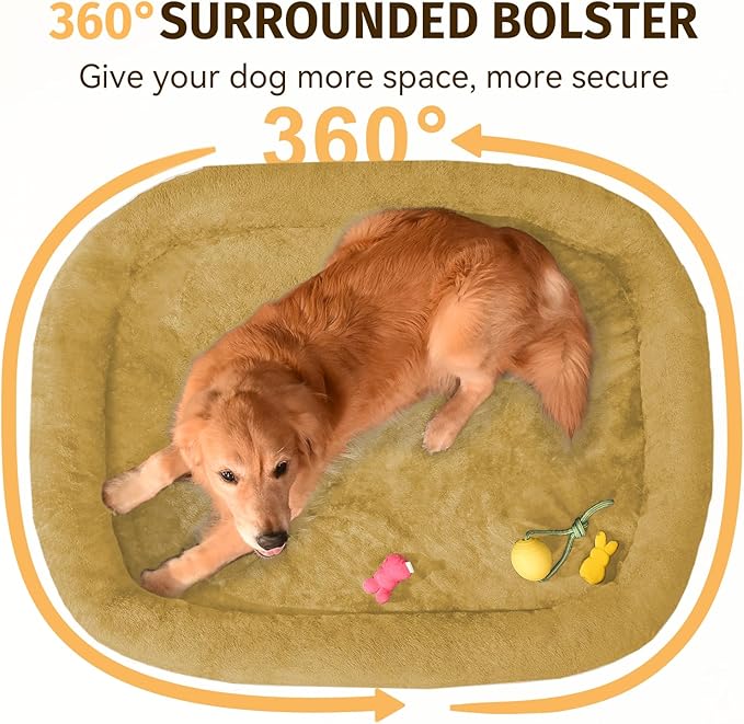 Orthopedic Waterproof Large Dog Bed: Memory Foam Washable Dog Bed with Bolsters - XXL Orthopedic Removable Cover for Medium Large Sized Pet - Non-Slip Bottom - Orange