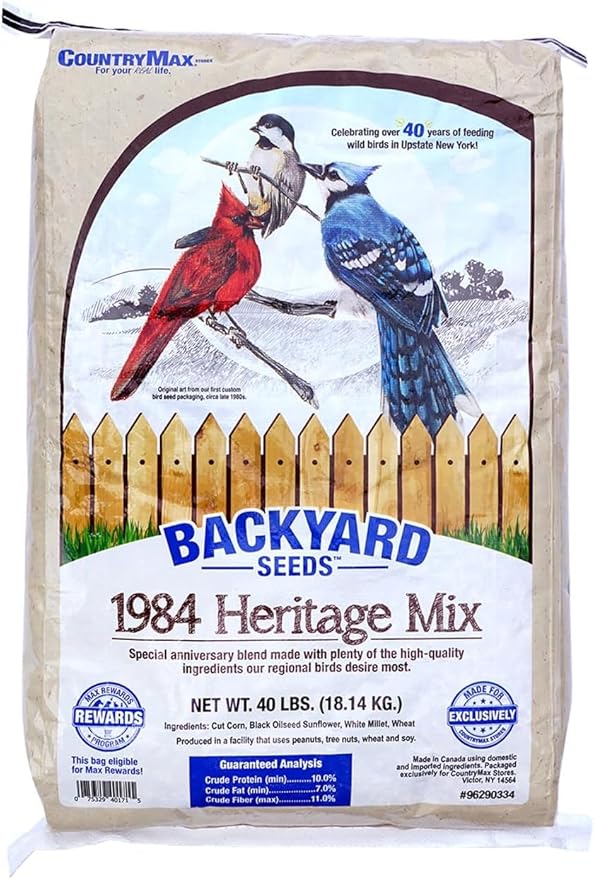 CountryMax Backyard Seeds 1984 Heritage Mix – Premium Bird Seed Blend with Black Oil Sunflower, White Millet & Cracked Corn – Wild Bird Food for Cardinals, Finches, Chickadees & More (40 Pounds)