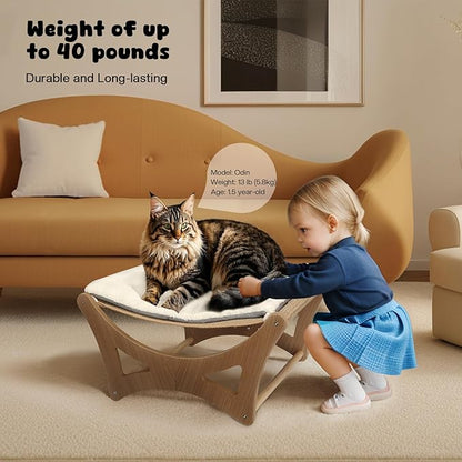 Cat Hammock Bed, Wooden Elevated Cat Beds with Natural Sisal Scratching Mat, Cats Scratcher Bed with Removable Soft Cushion, Cats Scratching Beds with Wood Frames, 22" L x 17.7" W