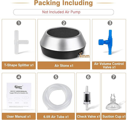 hygger Air Stone for Aquarium 3.5 Inch Fish Tank Bubble Kit Oxygen Diffuser with Air Tube, Check Valve Hydroponic Aeration Bubbler (Not Include Air Pump)