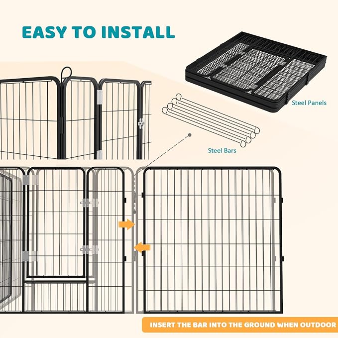 OFIKA Heavy Duty Metal Dog Playpen for Medium/Small Animals, 8 Panels 40”Height x 27" Width, Dog Fence Exercise Pen with Doors, Pet Puppy Outdoor Playpen Pen for Outdoor, Indoor, RV, Camping, Yard