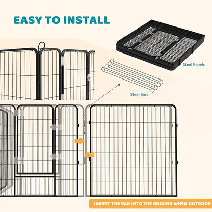 OFIKA Heavy Duty Metal Dog Playpen for Medium/Small Animals, 8 Panels 40”Height x 27" Width, Dog Fence Exercise Pen with Doors, Pet Puppy Outdoor Playpen Pen for Outdoor, Indoor, RV, Camping, Yard