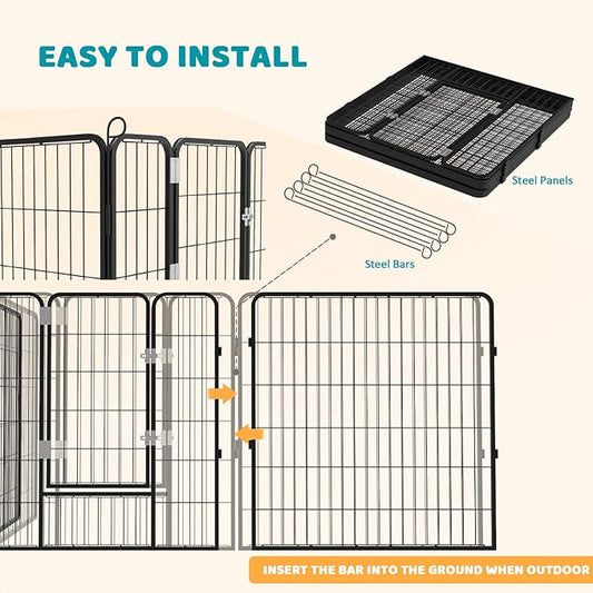 OFIKA Heavy Duty Metal Dog Playpen for Medium/Small Animals, 8 Panels 40”Height x 27" Width, Dog Fence Exercise Pen with Doors, Pet Puppy Outdoor Playpen Pen for Outdoor, Indoor, RV, Camping, Yard